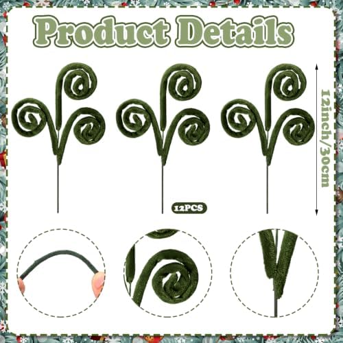 Daifunli 12 Pcs Curly Christmas Tree Picks Velvet Curl Decoration Spiral Curly Tree Topper Ornaments DIY Crafts for Wreath Fireplaces Vase Filler Holiday Ornament, 12 Inch(Brown, Green, Milky White) - Image 4