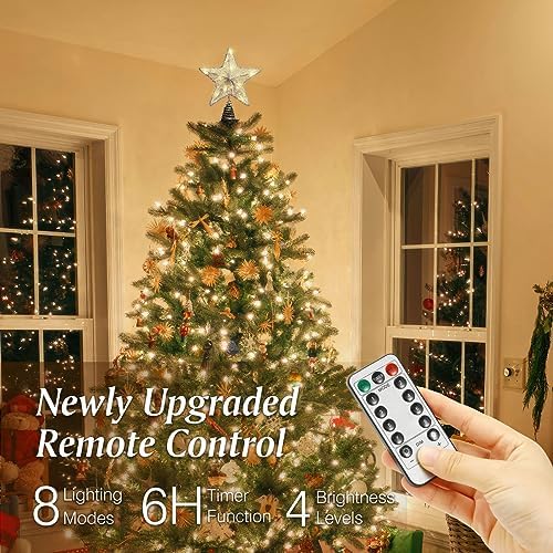 Lewondr Lighted Christmas Star Tree Topper with Remote & Timer, Silver - Image 3
