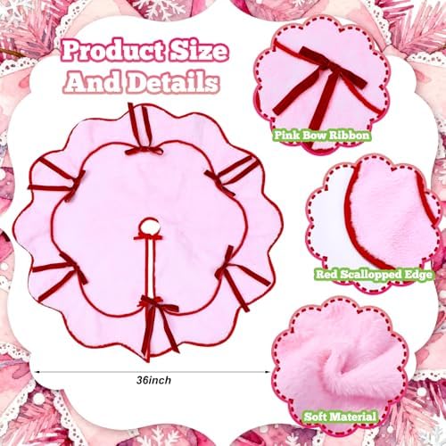 Soulchen Red Velvet Bow Pink Christmas Tree Skirt 36 Inches - Image 3