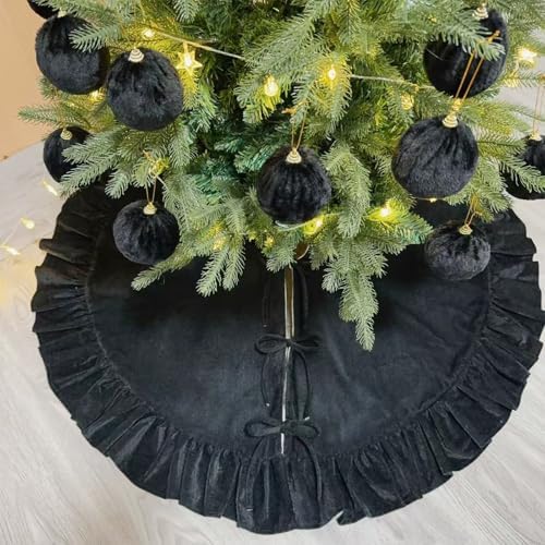 60 Inch Large Christmas Tree Skirt, Black Velvet with Ruffled Edge for Big Trees Decorations for Home Party Festival - Image 2