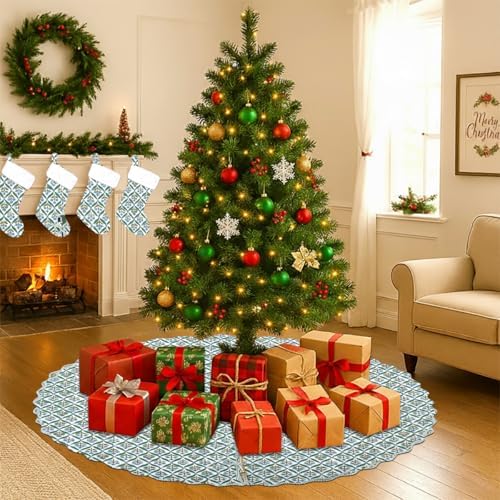 Ridhi Sea Green Hand Block Print Cotton Christmas Tree Skirt 40 Inch - Image 5