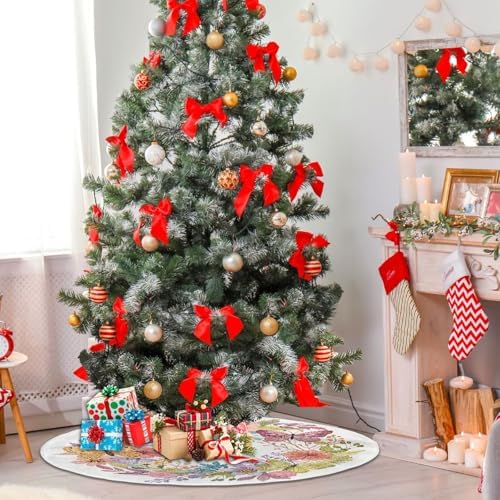 Blueangle Beautiful Flower Butterfly Tree Skirt for Xmas Decor Festive Holiday Mother's Day Decoration, 35.4 Inch in Diameter - Image 4
