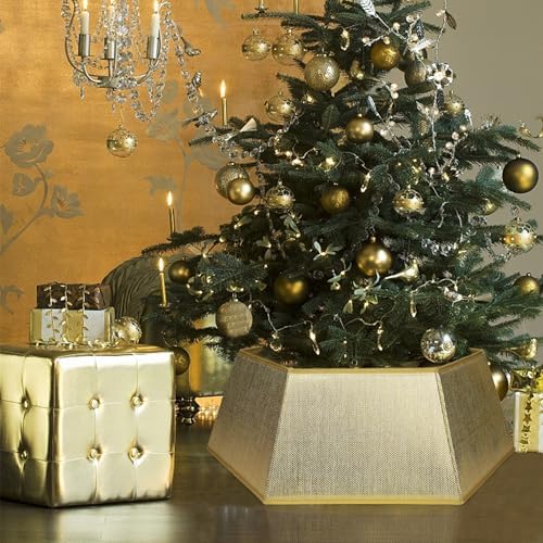 Blissun Fabric Christmas Tree Collar, Hexagonal Shiny Tree Ring, Willow Christmas Tree Skirt for Christmas Tree Decorations (Shiny Gold) - Image 6