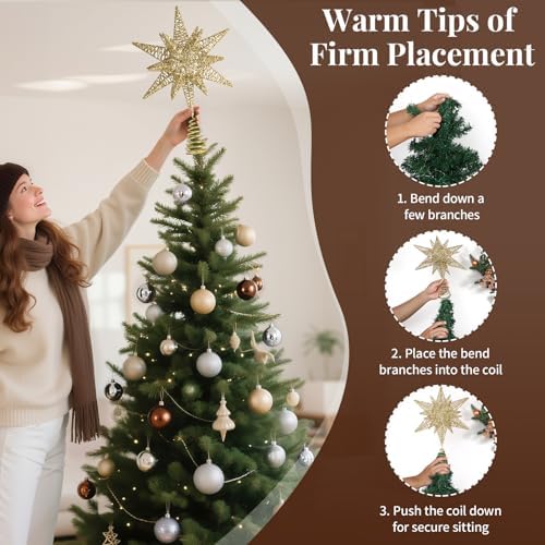 Lewondr Christmas Star Tree Topper, 14.6" Lighted Glitter 3D Star Treetop - Image 4