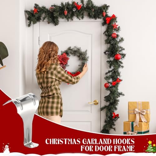 Gisafai 24 Pcs Christmas Garland Hangers for Door Frame Metal S Hooks Christmas Hanging Holders Molding Clips for Xmas Window Mantel Shelf Door Frame Wreath Light Strings Decoration(Silver) - Image 5