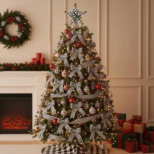 Lenwen Christmas Tree Topper Star 7.9 Inch Buffalo Plaid Star Topper - Image 5