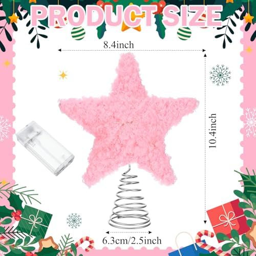 Soulchen Christmas Star Tree Topper Fluffy Plush for Xmas Tree,Pink - Image 2