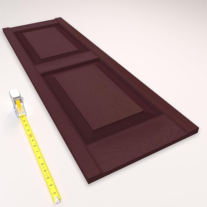 12"W x 63"H Lifetime Vinyl, Standard Two Equal Panels, Raised Panel Shutters, w/Installation Shutter-Lok's & Matching Screws (Per Pair), Bordeaux