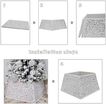 White Christmas Tree Collars for Atificial Trees, 24 Inch Sparkling Sequins Christmas Skirt, Base Cover,Holiday Home Decor Ring(Medium) - Image 2