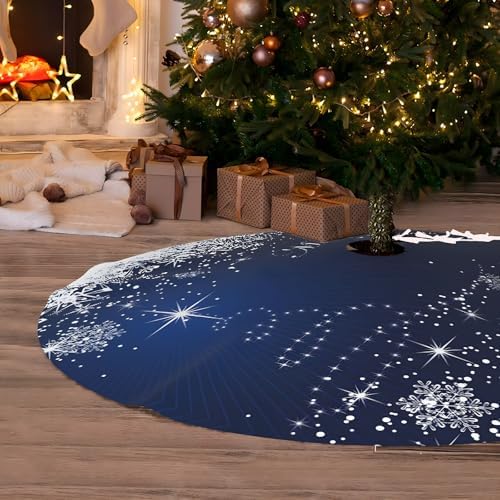 Blue Christmas Tree Skirt 36 Inch Soft Winter Snowflakes Tree Skirt Xmas Tree Skirt Winter Holiday Blue Christmas Trees Mat Decoration - Image 5