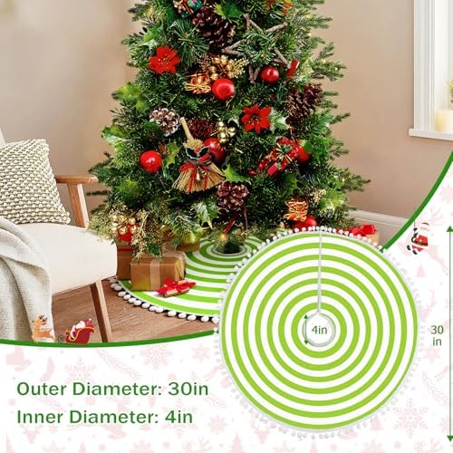 30 Inch Green and White Christmas Tree Skirt with Pom Poms - Image 5