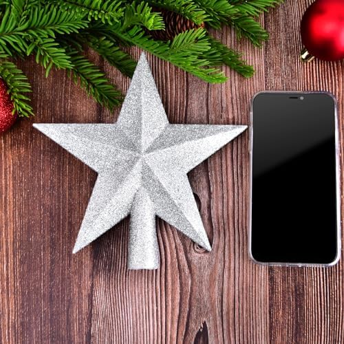 8 Inches Christmas Tree Top Crown Glitter Star Decoration (Silvery) - Image 6