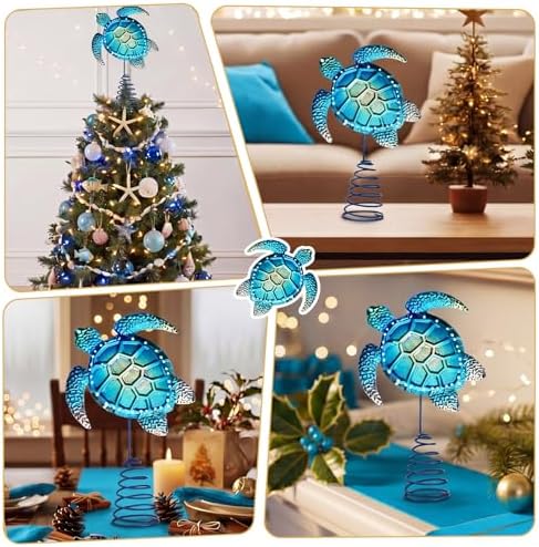 Soulchen Christmas Beach Tree Topper Metal Blue Sea Turtle Treetop Topper - Image 6
