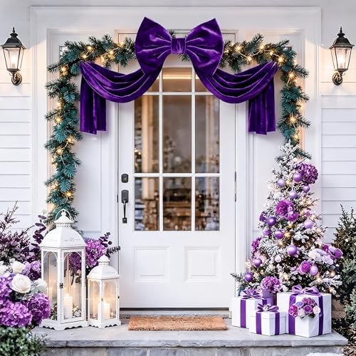 Big Purple Bow, Christmas Decorations, Velvet Christmas Tree Topper Bow, 52 x16 Inch, Giant Christmas Bow Decorations for Tree, Wedding, Birthday, Wreath, Door, Wall Decor (Dark Purple) - Image 5