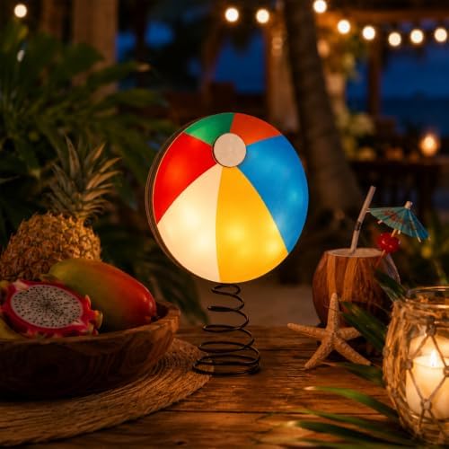 10 x 6.5 Inch Wooden Beach Ball Lighted Summer Tree Topper - Image 7