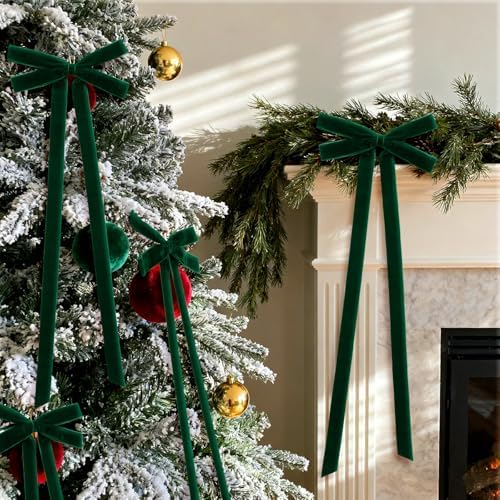 10 Pcs Green Velvet Bows 22"x8" Pre-Tied Christmas Ornaments - Image 5