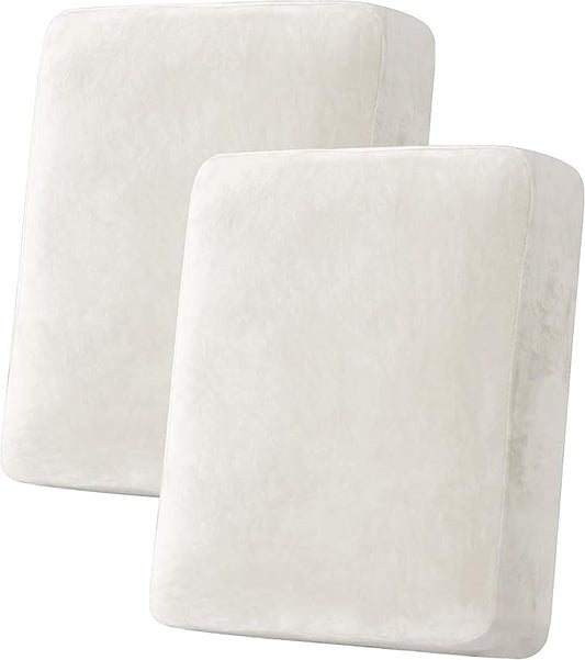 H.VERSAILTEX Velvet Stretch Couch Cushion Cover Plush Cushion Slipcover for Chair Loveseat Sofa Cushion Furniture Protector Seat Cushion Sofa Cover(2 Piece Medium Sofa Cushion Covers, Porcelain White)