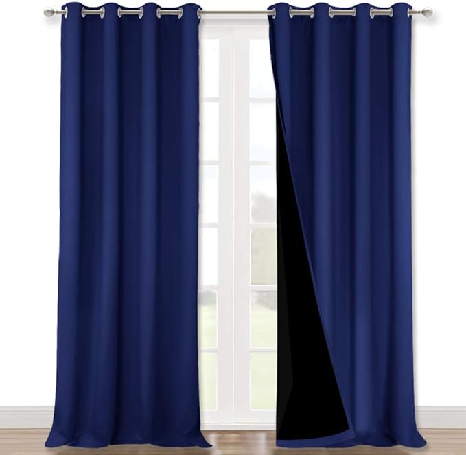 NICETOWN Full Shading Curtains 90" Long 2 Panels Set for Windows, Royal Blue, Pack of 2, 52" W, Super Heavy-Duty Black Lined Blackout Curtains for Bedroom, Privacy Assured Window Treatment