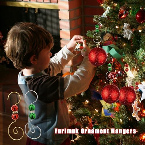 Furimuk 20 Pcs Acrylic Jewels Christmas Ornament Hooks - Red & Green, Silver & Gold Wire Hangers with Lobster Claws for Stockings & Balls - Image 5