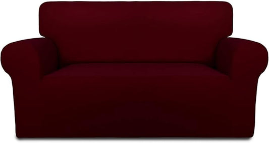 PureFit Super Stretch Sofa Slipcover – Spandex Non Slip Soft Couch Sofa Cover, Washable Furniture Protector with Non Skid Foam and Elastic Bottom for Kids, Pets （Loveseat, Wine）