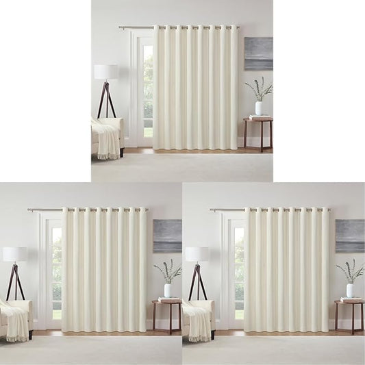Eclipse Extra Wide Grommet Curtain, Kendall Sliding Patio Door Curtain Panel, Solid Textured Thermal Insulated and Noise Reducing Curtains, (1 Panel), 84 in Long x 100 in Wide, Ivory (Pack of 3)