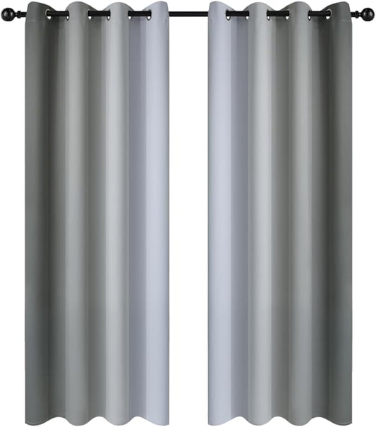 Yakamok Gray and Greyish White Thermal Insulated Grommet Light Blocking Window Drapes,Room Darkening Gradient Color Ombre Curtains for Bedroom (52W x 72L / 2 Panels, One Pair)
