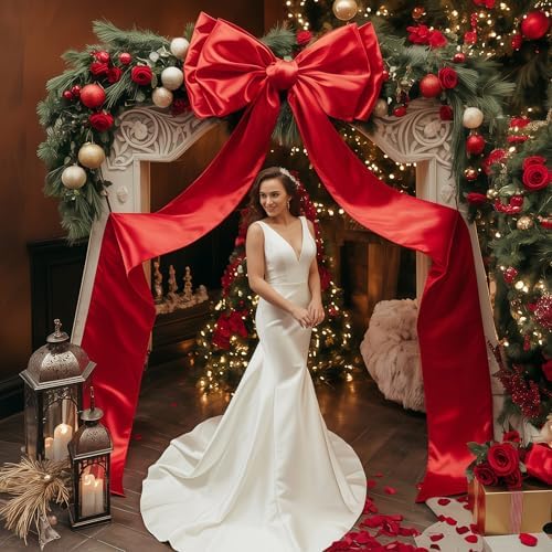 75x19 Inch Christmas Tree Topper Bows Big Red Bows Christmas Tree Decor Giant Large Satin Bow for Hoom Wall Backdrop Room Decorations for Wedding Birthday Party (Internal Stability Layer) - Image 3