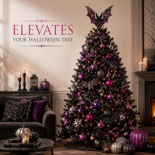 Halloscume 7.87 Inch Bat Tree Topper Gothic Metal Bat Christmas Tree Topper - Image 4