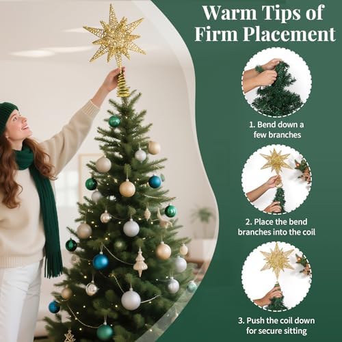 Lewondr Christmas Star Tree Topper, 14.6" Lighted Glitter 3D Star Treetop - Image 4