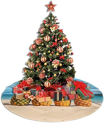 Christmas Tree Skirt, Funny Tropical Summer Beach Pineapples Xmas Large Tree Mat, New Year Festive Holiday Party Decorations 36" inches - Image 7