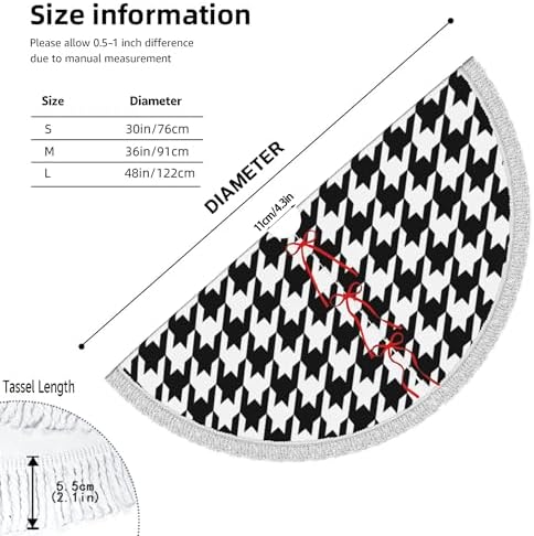 Xmas Tree Skirt 30" Inch,Black and White Houndstooth White Tassel Edge Country Christmas Tree Skirts for Party Holiday Decorations Xmas Ornaments - Image 5