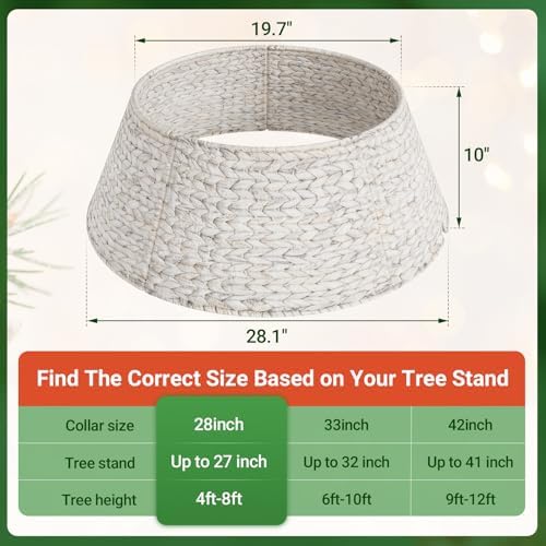 ELYKEN 28-Inch Woven Rattan Christmas Tree Collar, Stylish Hyacinth 5-Piece Tree Skirt for Artificial Trees, Wicker Tree Base Cover with Cord Cut-Out for Home Decor, Living Room Display, White Wash - Image 3