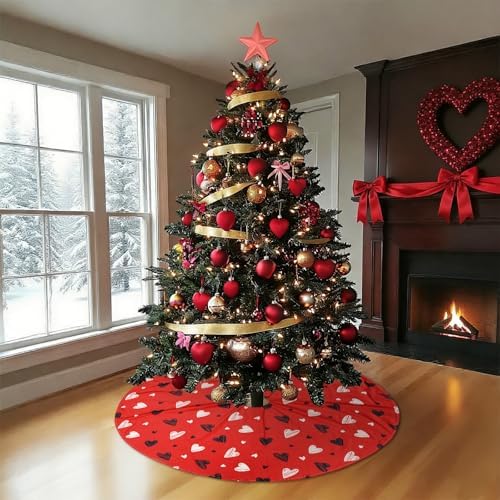 48 Inch Valentine's Day Tree Skirt Mat Short Plush Red Heart Tree Skirts for Indoor Outdoor Valentine's Day Tree Decoration(Red Heart) - Image 4
