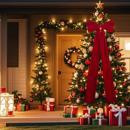 Extra Large Velvet Bows Christmas Tree Topper 20 x 74 Inch Big Bows with Long Streamers lazos para arbol de Navidad for Room Backdrop Wall Home Xmas Holiday Porch Decor, Brown - Image 4