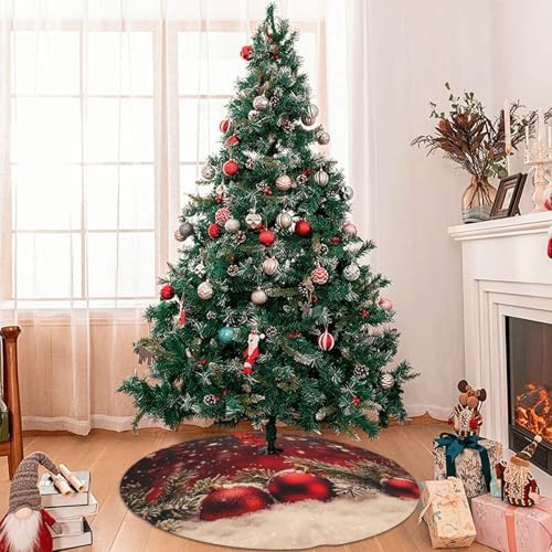 Christmas Tree Skirt Red Christmas Ball Glitter Soft Polyester Holiday Tree Base Cover, Decorative Xmas Tree Mat 36 Inch for Home, School, Office - Image 6
