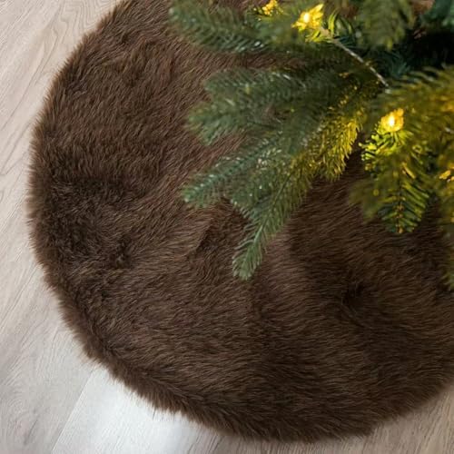 36 Inch Christmas Tree Skirt - Fluffy Faux Fur Dark Brown Tree Skirt, Toka Colored Plush Xmas Holiday Decor for Parties, Small Round Tree Skirt by Amidaky