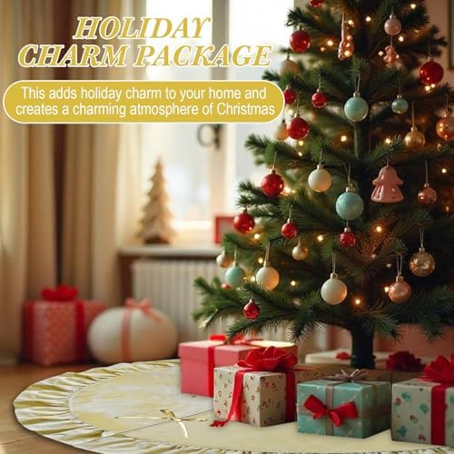 48 Inches Velvet Christmas Tree Skirt Decorations Gold Luxury Xmas Fur Plush Skirts for Merry Christmas Party Rustic Vintage Holiday Home Winter - Image 5