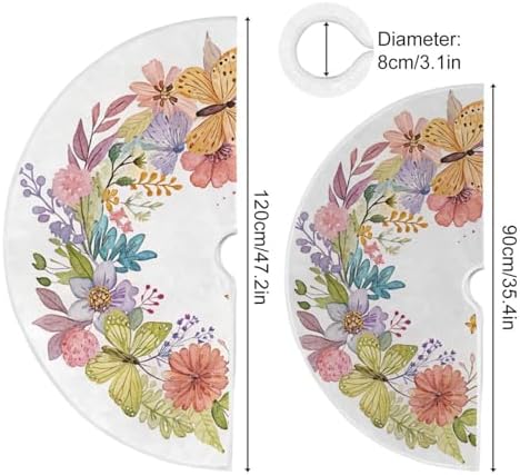 Blueangle Beautiful Flower Butterfly Tree Skirt for Xmas Decor Festive Holiday Mother's Day Decoration, 47.2 Inch in Diameter - Image 3