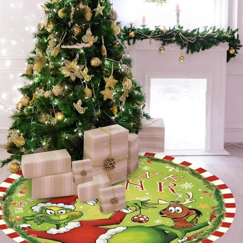 48 Inch Christmas Tree Skirt - Soft and Funny Farmhouse Christmas Tree Collar with Red & Green Trim Decor Xmas Holiday Decoration (Style A) - Image 3