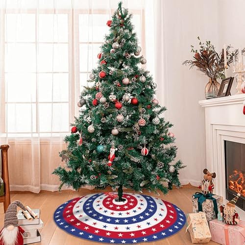4th of July Decoratios for Tree Skirt Gnome Stars Patriotic America Memorial Day 36in Holiday Tree Skirt Decor for Party Indoor Home - Image 5