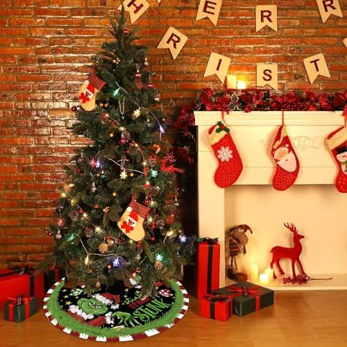 Christmas Tree Skirt 36 Inch Green Funny Trimmed Tree Skirt Christmas Decorations Tree Mat Merry Christmas Party Home Decor - Image 7