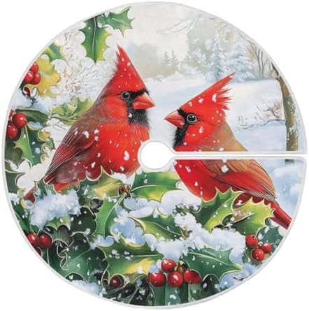 Red Cardinals Holly Berry Christmas Tree Skirt Small Xmas Tree Skirts Decorations 36 in Burlap Tree Mat Cover for 4 ft Trees Holiday Party by BOENLE-WELCOMEYOURCOMING