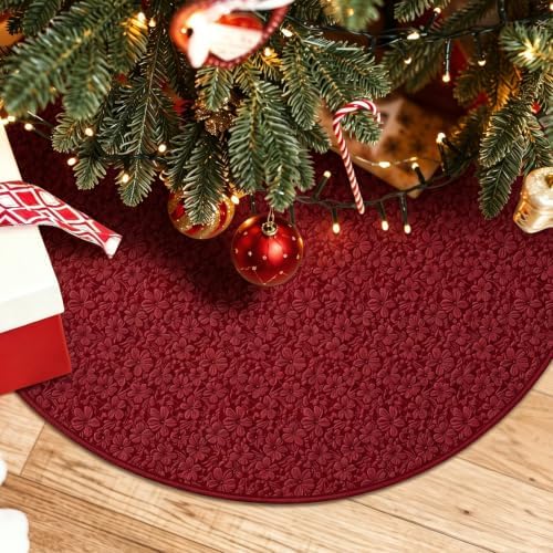 Skylety 48'' Christmas Tree Skirt Rug Embossing Xmas Tree Skirt, Red - Image 5
