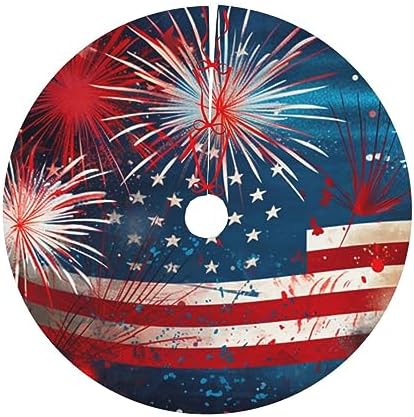 Fireworks US Flag Tree Skirts Xmas Ornaments, Tree Skirt for Christmas Party Holiday All Occasions 30" - Image 7