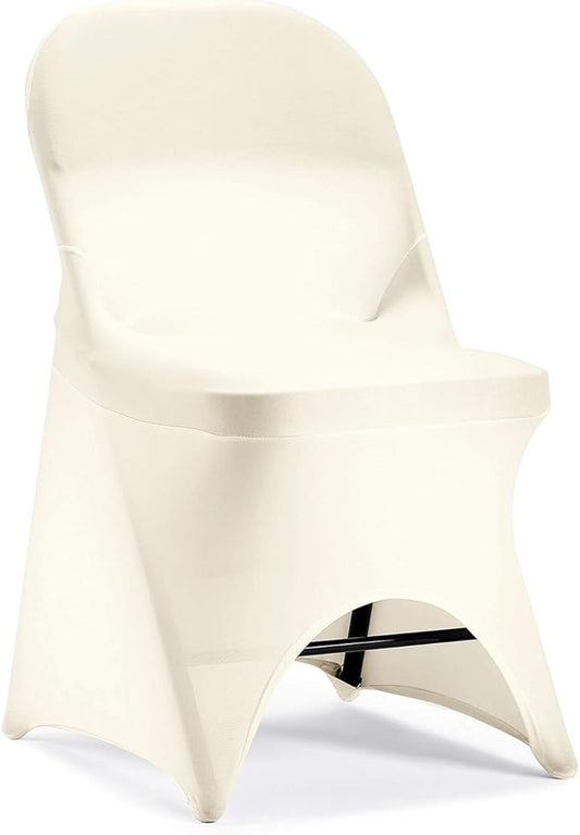 Peomeise Stretch Spandex Folding Chair Cover with Open Back for Wedding Party Dining Banquet Event (Ivory with Open Back,6pcs)