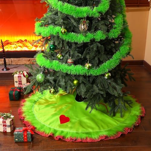 Soulchen 48 Inch Lime Green Christmas Tree Skirt Felt Tree Collar - Image 6