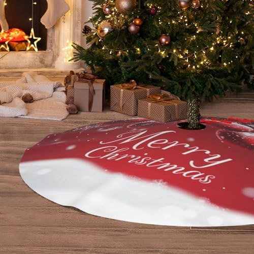 Christmas Tree Skirt Red Ball Christmas Pattern Xmas Soft Polyester Holiday Tree Base Cover, Decorative Xmas Tree Mat 36 Inch for Home, School, Office - Image 5