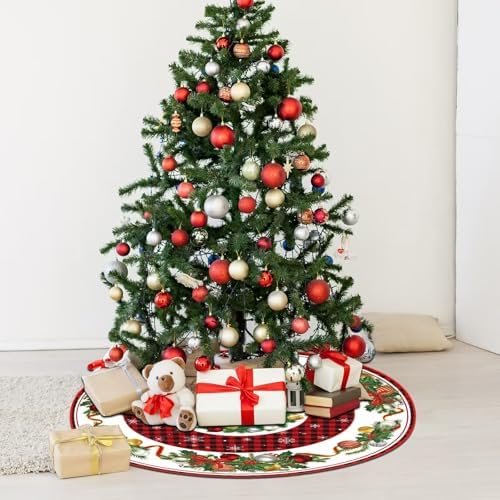 Blosssound Christmas Tree Skirt Buffalo Plaid,48 Inch,Bell,Red, Black - Image 6