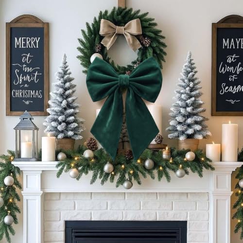 Janinka Dark Green Christmas Tree Topper Bow 22" Big,Polyester,Velvet - Image 5
