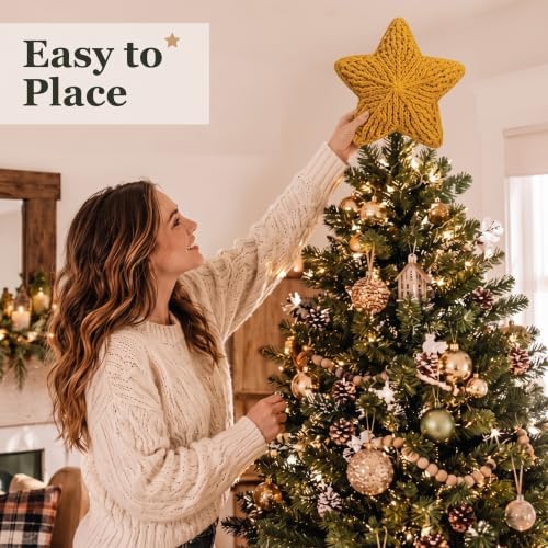 Syhood 10 Inch Crochet Star Christmas Tree Topper Golden Christmas Ornament Glitter Star Farmhouse Holiday Xmas Decor for Xmas Trees Ornament Party Decoration - Image 3